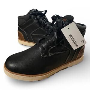 Sonoma Boots Boys Size 5 Black Brown Leather Lace Up NEW Tags